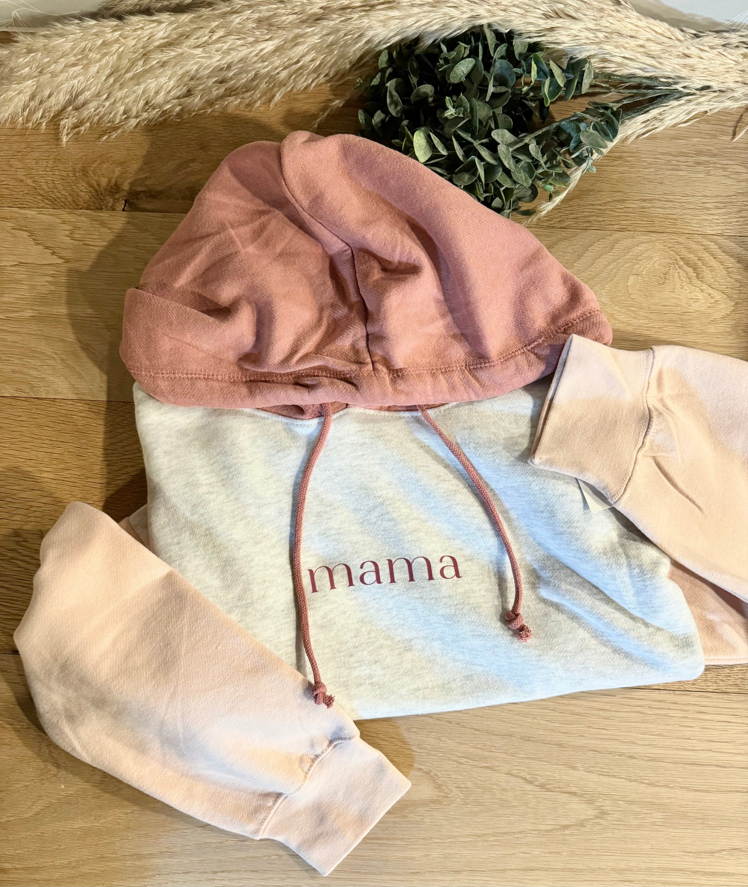 MAMA Color Block Hooded Sweatshirt Mauve